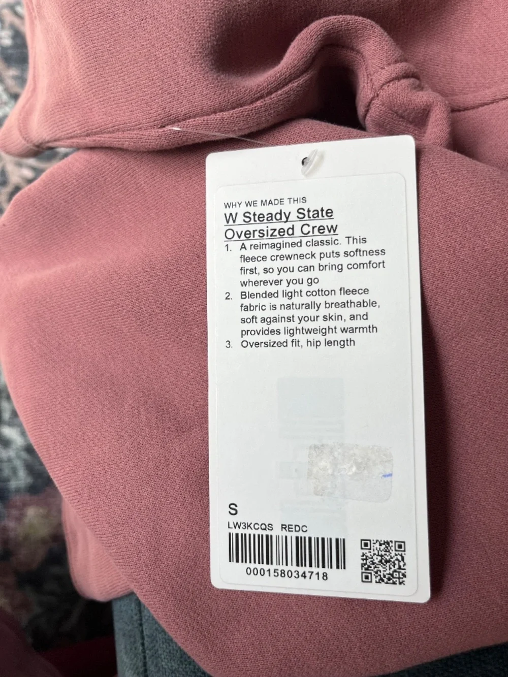 NWT Lululemon W Steady State Oversized Crew Sweatshirt, Size S, Red Clay